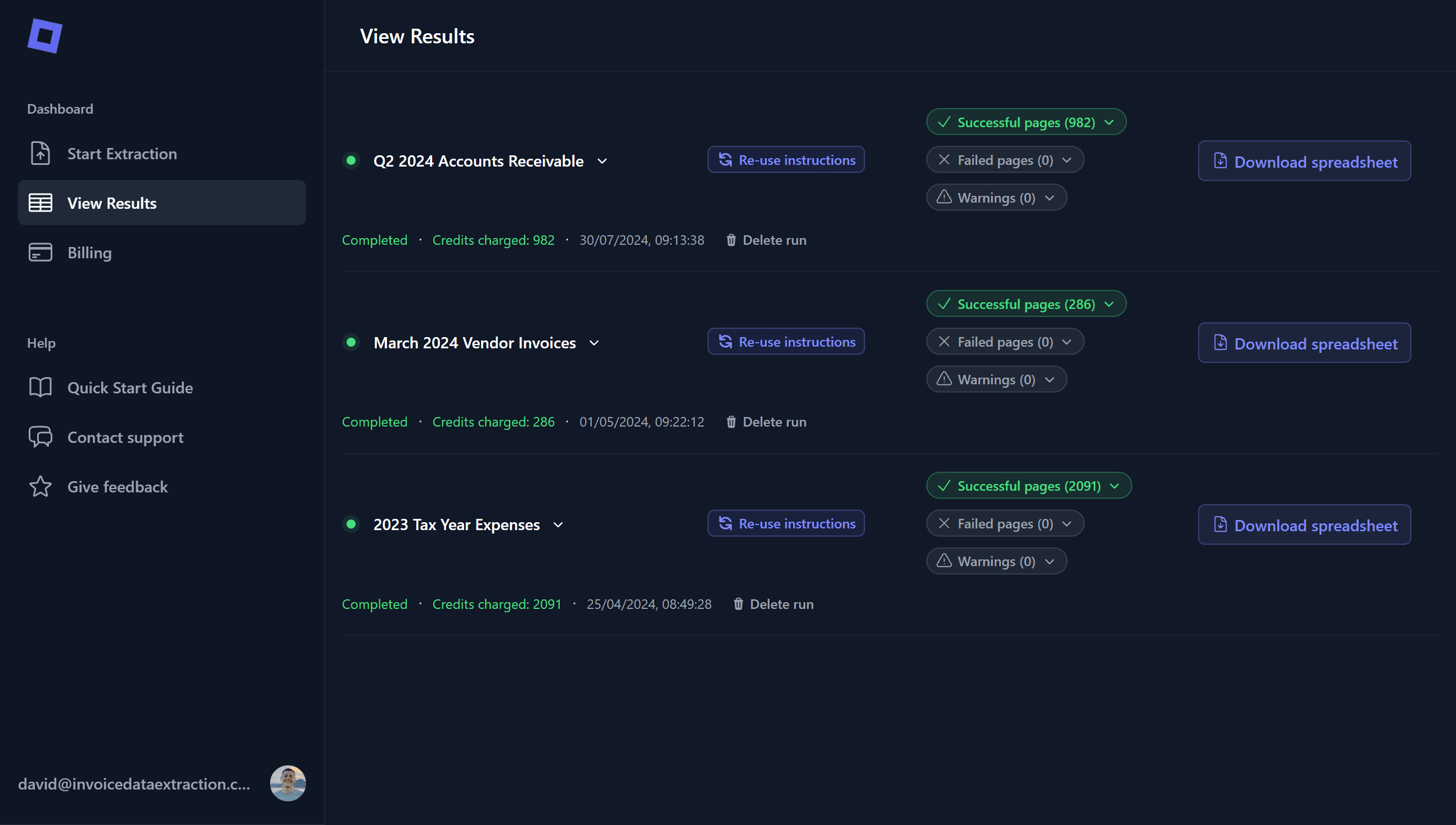 Invoice Data Extraction Results Preview